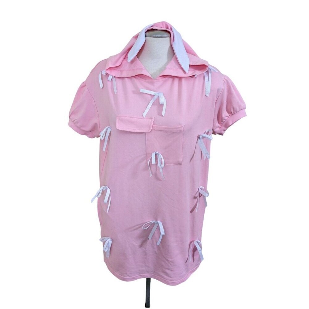 Banned Alternative Womens NEW XS Hoodie Tunic Pink Bow Top Bunny Ears Coquette